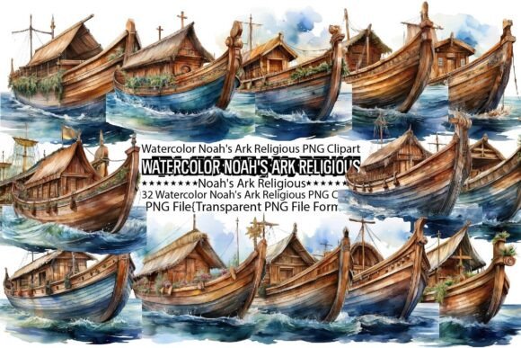 Download Watercolor Noah's Ark Religious PNG - Premium Bundle