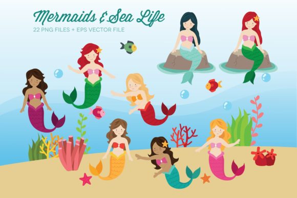 Download Mermaids and Sea Life Clipart Vector - Mermaids Collection