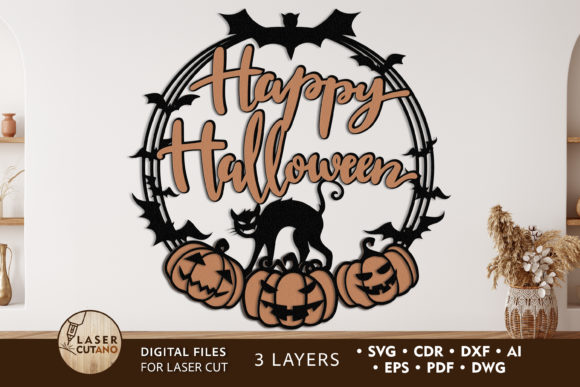 Download Happy Halloween Wreath Layered Cut File - Premium Resources