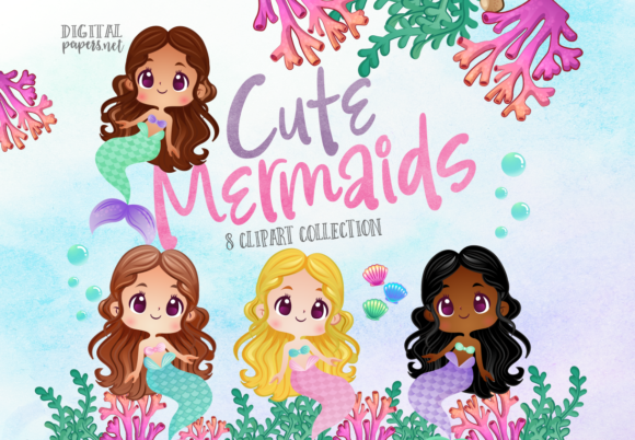 Download Watercolor Cute Mermaids - Mermaids Collection