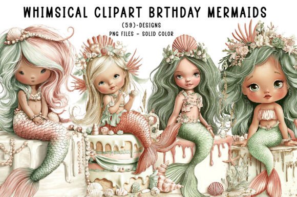 Download Whimsical Clipart Brthday Mermaids Png - Mermaids Collection